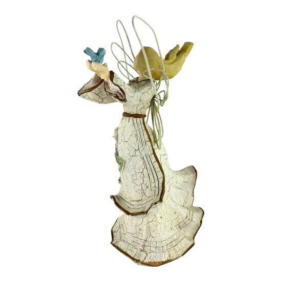 Vintage Tender Hearts Angel Figurine with Bluebird, Wire Wings, Crackle Finish - Picture 5 of 16